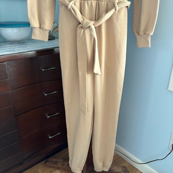 NWT JLUXLABEL Ivory Beige 100% Cotton Fleece Journey Jumpsuit Size Small - Picture 10 of 12